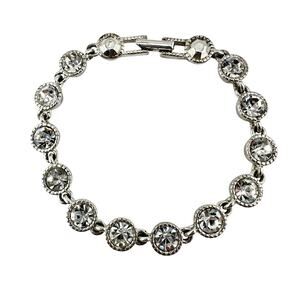 Avon Bridal Style Crystal Rhinestone Bezel Set Silver Tone 6.75" Tennis Bracelet